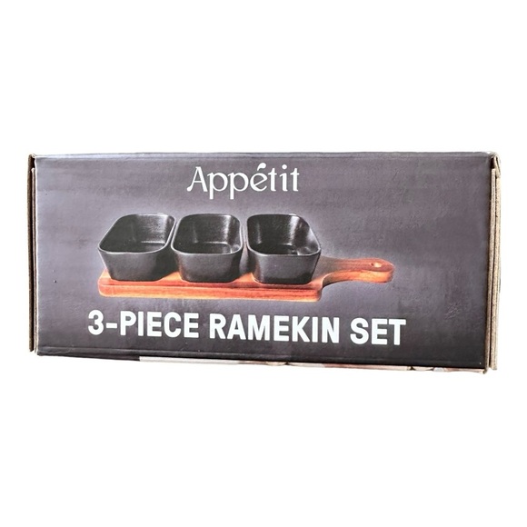 Servappetit 3 Pc Ramekin Set with Bamboo Tray NIB - Picture 2 of 2